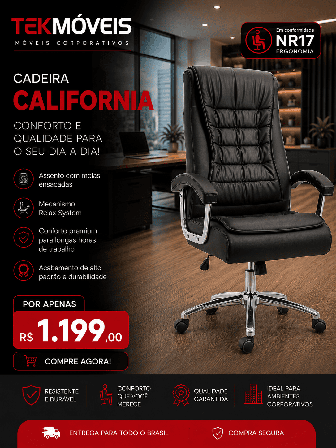 CADEIRA PRESIDENTE ESTOFADA CALIFORNIA