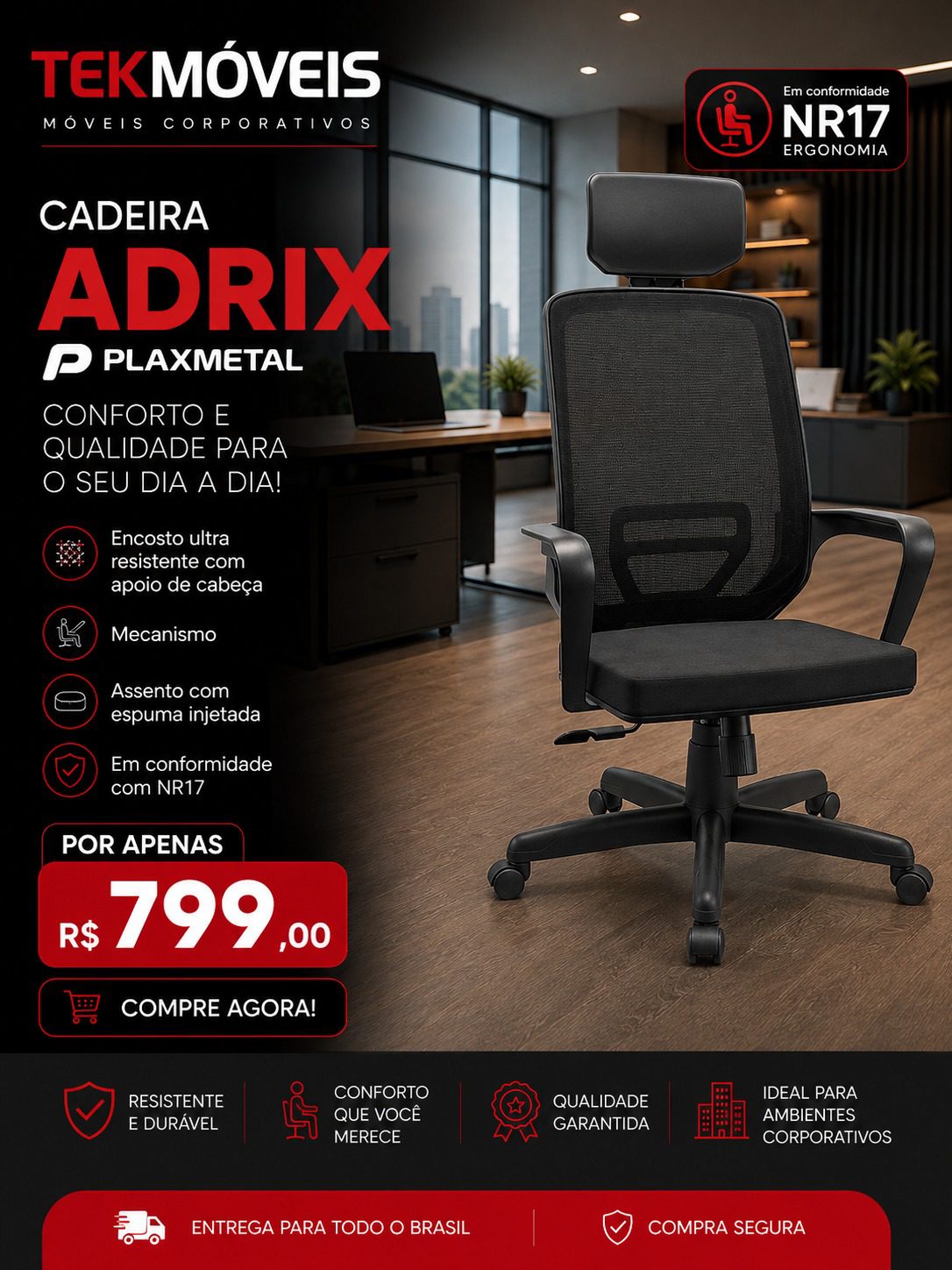 Cadeira Escritório Presidente Adrix